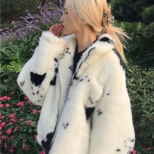Cow print Stylish Black and White Faux Fur Jacket